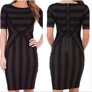 Anthropologie Black and Charcoal Striped Sheath Dress